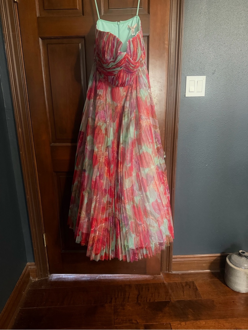 Hutch Floral Pleated Maxi Dress in Mint and Coral